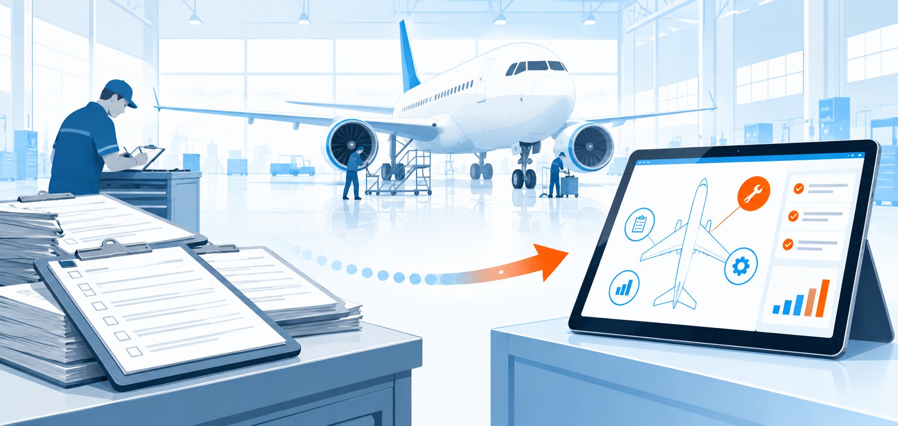 Aircraft maintenance operation transitioning from paper work orders to a digital ERP system