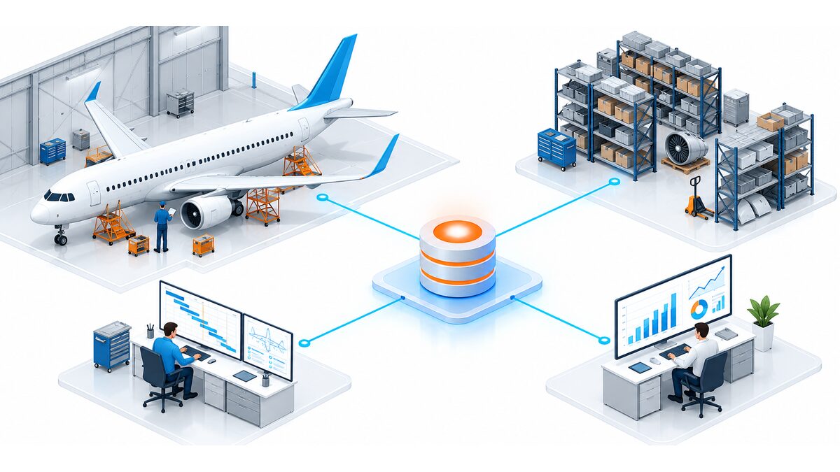 Connected aviation ERP core system linking maintenance, inventory and finance