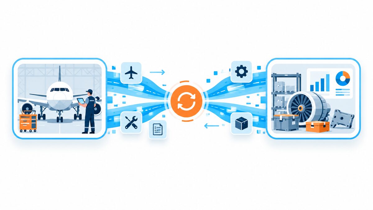Integration path between aircraft maintenance tracking and ERP systems